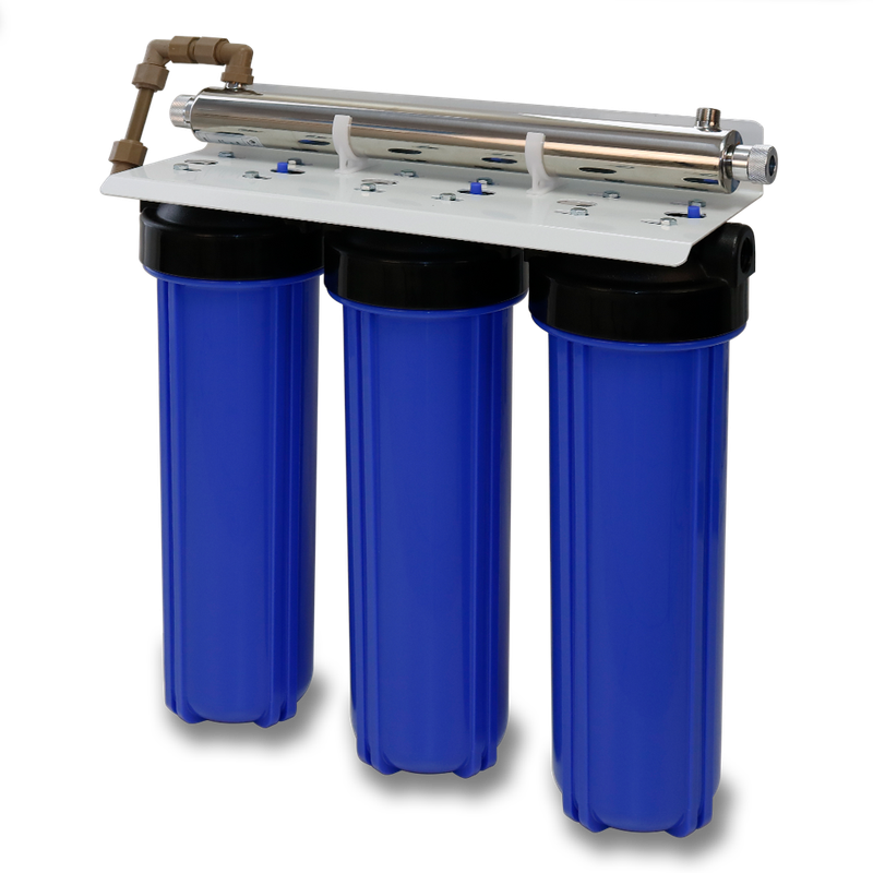 3 Stage Big Blue Water Filtration System With 25W UV Sterilizer, Sediment Filters & GAC Filter