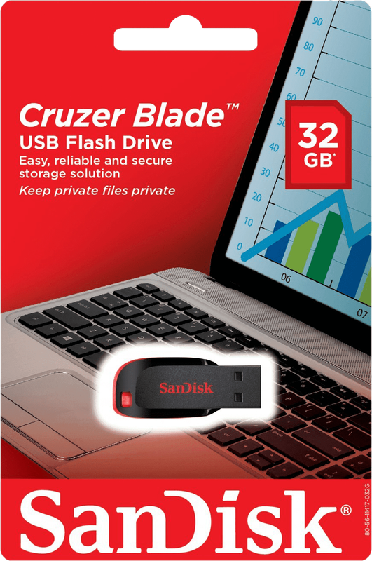 32GB SanDisk Cruzer Blade USB 2.0 Flash Drive - Red / Black (New) - SanDisk 20G