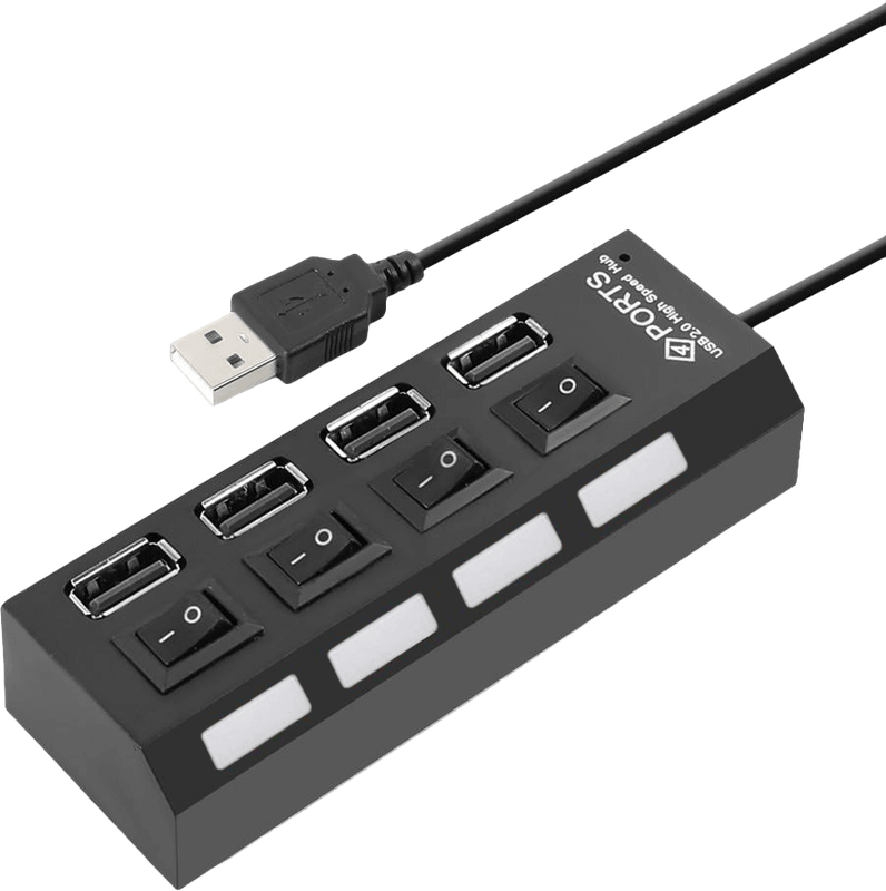 4 Port USB 2.0 Hub - Black (New) - Various 200G