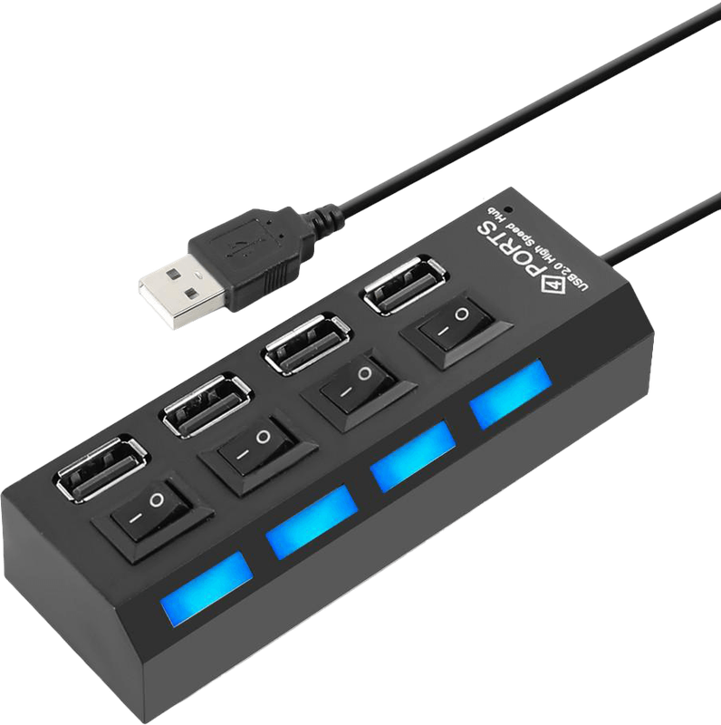 4 Port USB 2.0 Hub - Black (New) - Various 200G