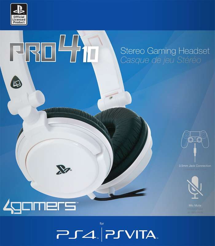 4Gamers PRO4-10 Wired Stereo Gaming Headset - White (PS4 / PS Vita)(New) - 4Gamers 250G