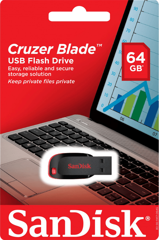 64GB SanDisk Cruzer Blade USB 2.0 Flash Drive - Red / Black (New) - SanDisk 20G