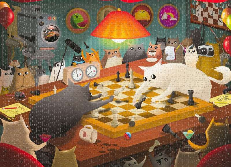 Exploding Kittens: Cats Playing Chess - 1000 Piece Puzzle (New) - The Oatmeal 1000G