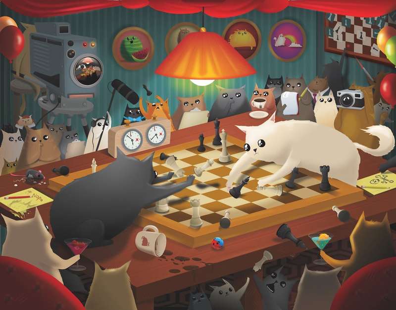 Exploding Kittens: Cats Playing Chess - 1000 Piece Puzzle (New) - The Oatmeal 1000G