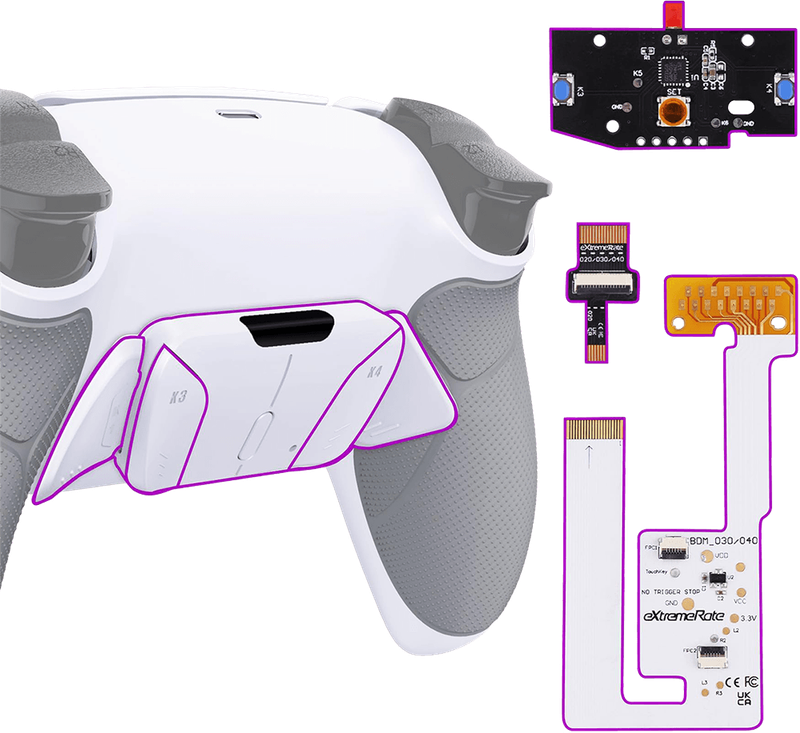eXtremeRate RISE4 V3 Remap Kit for PS5 Controller BDM-030/040/050 - White + Rubberized Gray