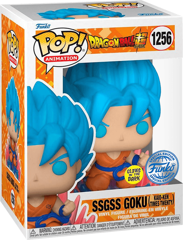 Funko Pop! Animation 1256: DragonBall Super - SSGSS Goku Vinyl Figure (Kaio-Ken Times Twenty)(Glow