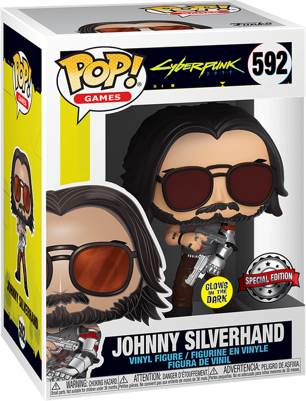 Funko Pop! Games 592: Cyberpunk 2077 - Johnny Silverhand with Gun Vinyl Figure (Glow in the