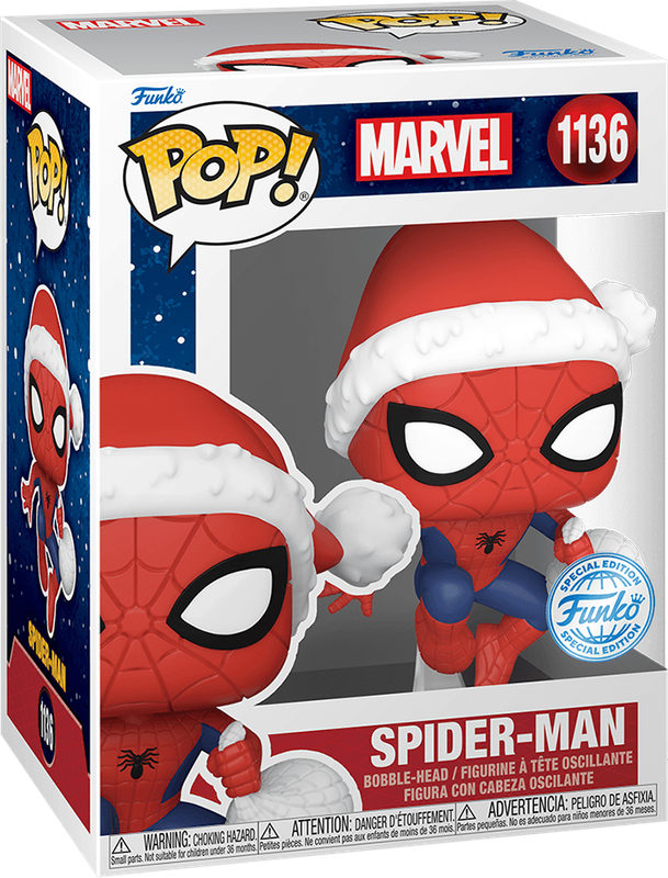 Funko Pop! Marvel 1136: Holiday Spider-Man wearing Santa Hat Vinyl Bobble-Head (New) - Funko 440G