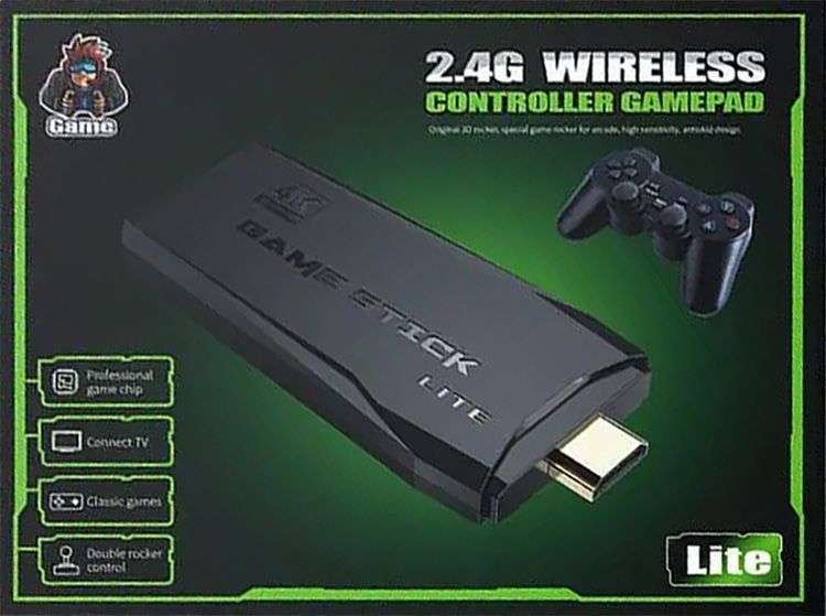 Game Stick Lite + 2x 2.4G Wireless Controllers - 64GB (New) - Various 350G