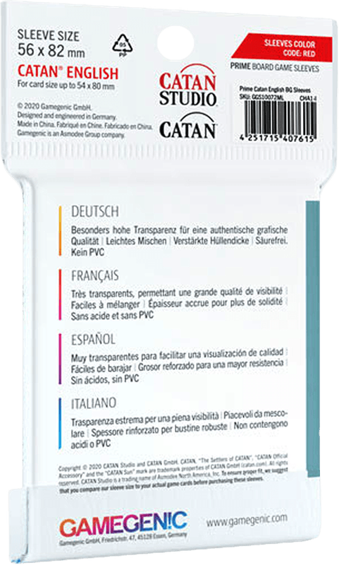 Catan Prime Board Game Sleeves - 60 Pack (New) - Gamegenic 60G