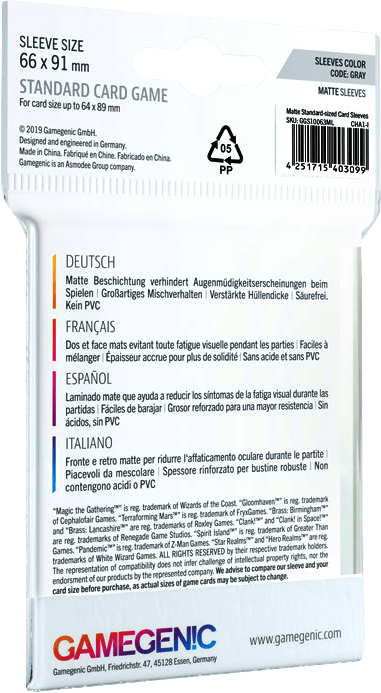 Gamegenic Matte - 50 Standard Card Game Sleeves (New) - Gamegenic 60G