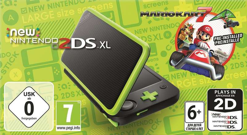 New Nintendo 2DS XL Console - Black + Lime Green - Mario Kart 7 Pre-Installed (2DS)(New) - Nintendo