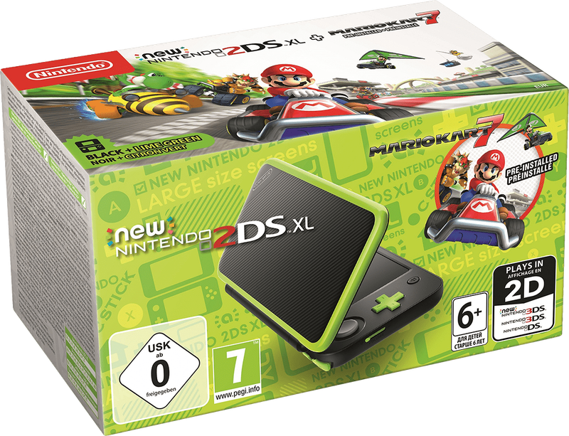 New Nintendo 2DS XL Console - Black + Lime Green - Mario Kart 7 Pre-Installed (2DS)(New) - Nintendo