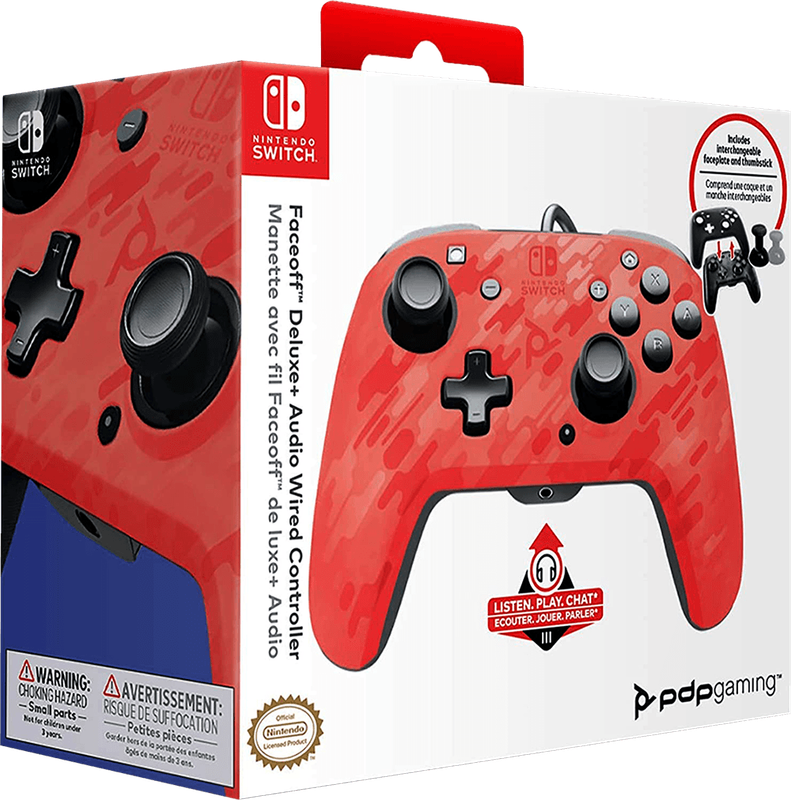 Faceoff Deluxe+ Audio Wired Controller - Red Camo (NS / Switch)(New) - PDP - Performance Designed