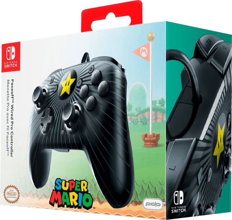 Faceoff Wired Pro Controller - Black Super Mario Super Star (NS / Switch)(New) - PDP - Performance