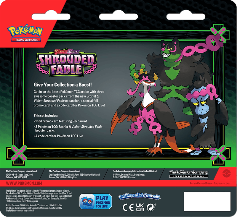 Pokemon TCG: Scarlet & Violet - Shrouded Fable 3-Pack Blister (New) - The Pokemon Company 150G