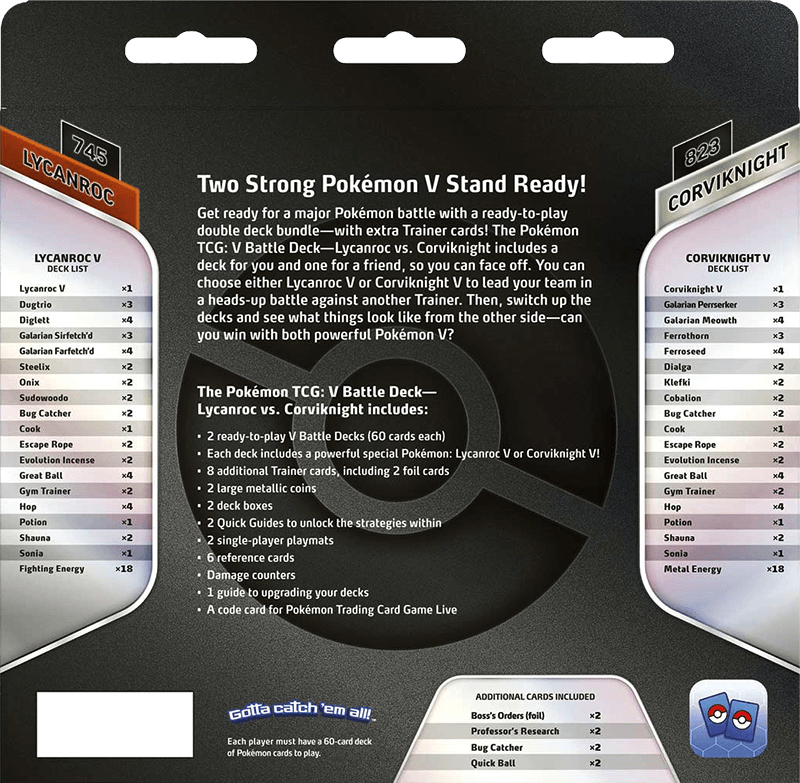 Pokemon TCG: V Battle Deck - Lycanroc V vs. Corviknight V (New) - The Pokemon Company 400G