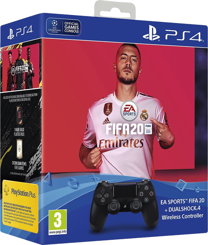 PlayStation 4 DualShock 4 Controller v2 - Jet Black + FIFA 20 Bundle (PS4)(New) - Sony (SIE / SCE)