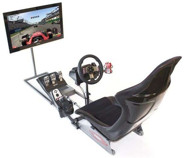 Racing Seat - Black with Red Trim (New) - Various Racing Wheel Mount Type Selector - IMPORTANT
