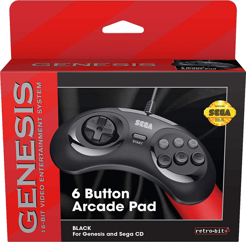 Retro-Bit SEGA Genesis 6 Button Arcade Pad - Black (SMD)(New) - Retro-Bit 600G