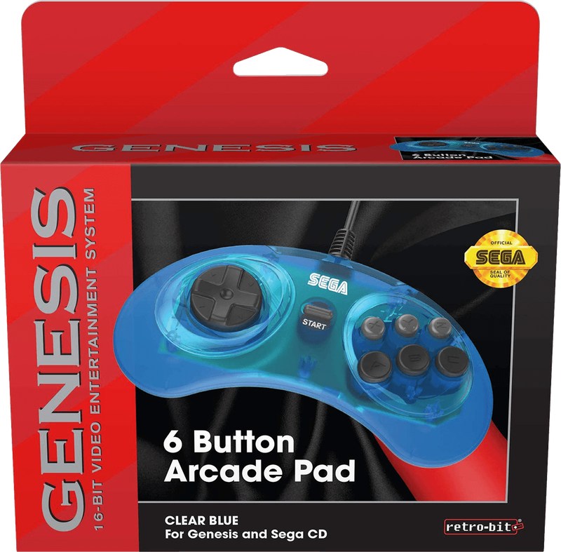 Retro-Bit SEGA Genesis 6 Button Arcade Pad - Clear Blue (SMD)(New) - Retro-Bit 600G