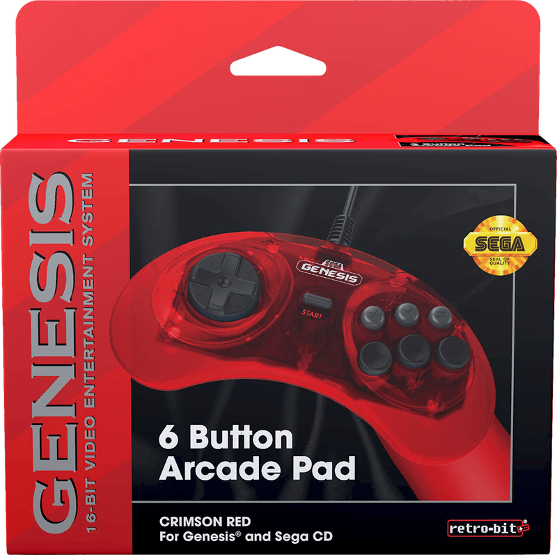 Retro-Bit SEGA Genesis 6 Button Arcade Pad - Crimson Red (SMD)(New) - Retro-Bit 600G