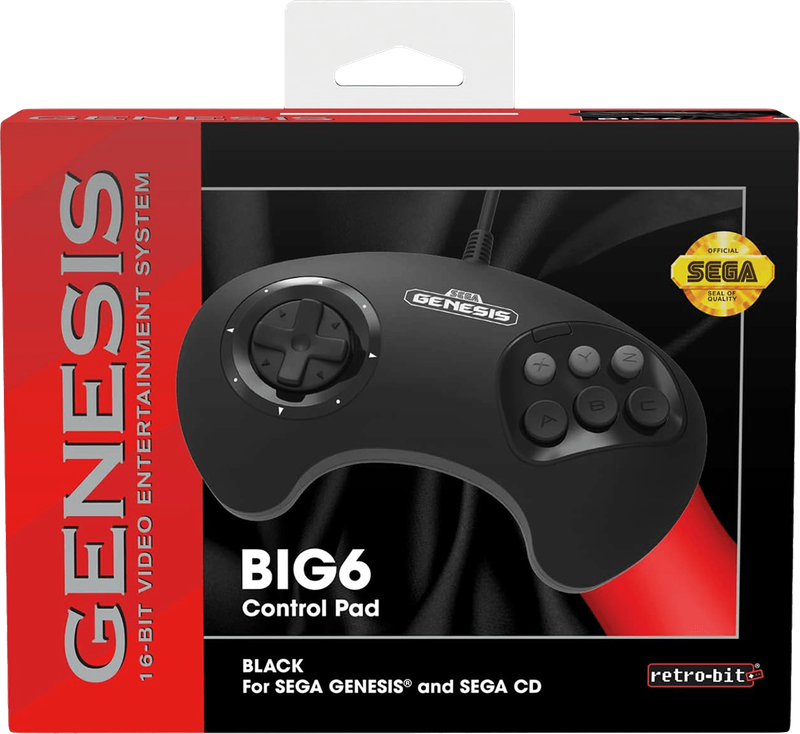 Retro-Bit SEGA Genesis Big6 Control Pad - Black (SMD)(New) - Retro-Bit 600G