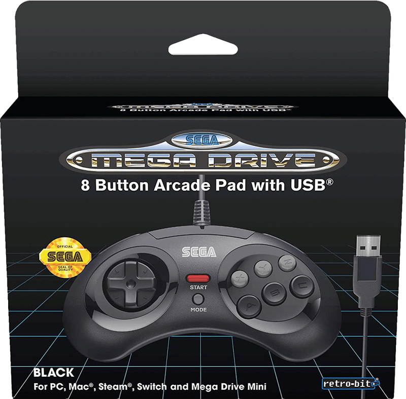 Retro-Bit SEGA Mega Drive 8 Button USB Arcade Pad - Black (PC / PS3 / NS / Switch)(New) - Retro-Bit