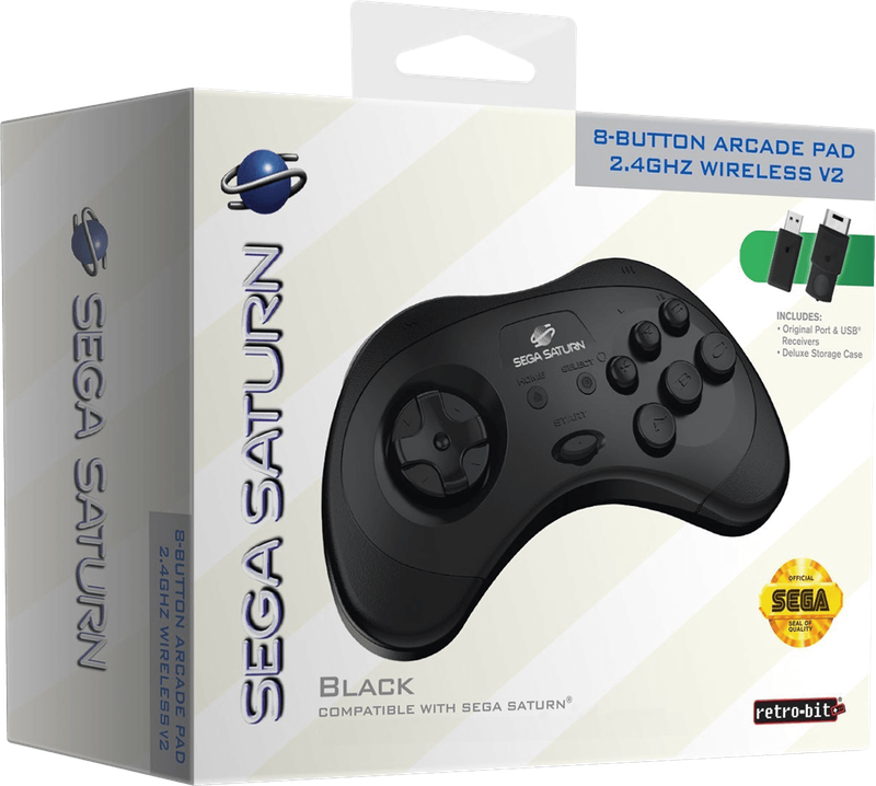 Retro-Bit SEGA Saturn 8 Button 2.4Ghz Wireless Controller v2 - Black (PC / PS3 / SS / Switch)(New)