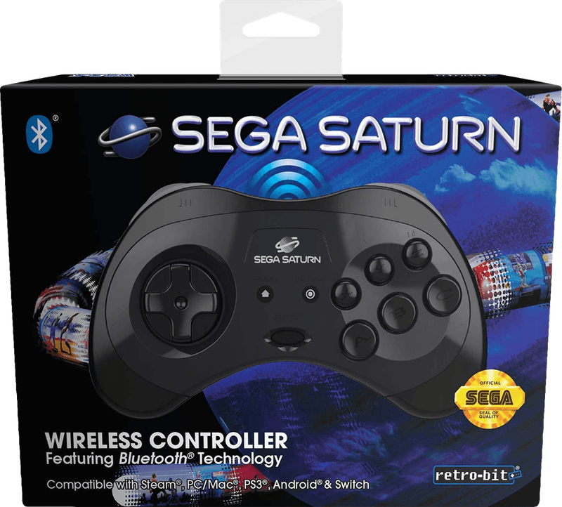 Retro-Bit SEGA Saturn 8 Button Wireless Bluetooth Controller - Black (PC / PS3 / Switch)(New) -