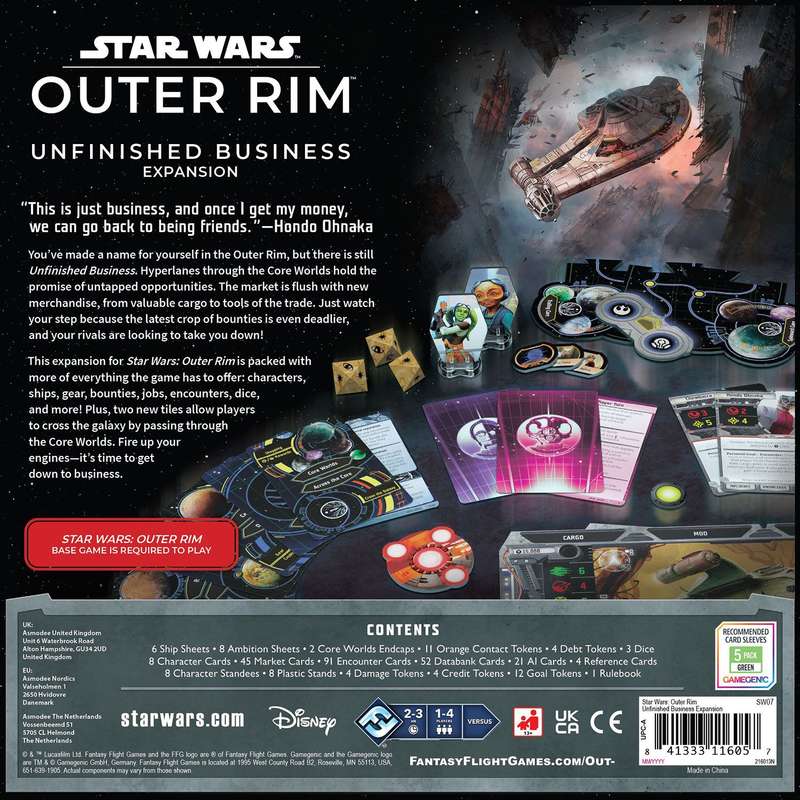 Star Wars: Outer Rim - Unfinished Business Expansion (New) - Fantasy Flight Games 950G