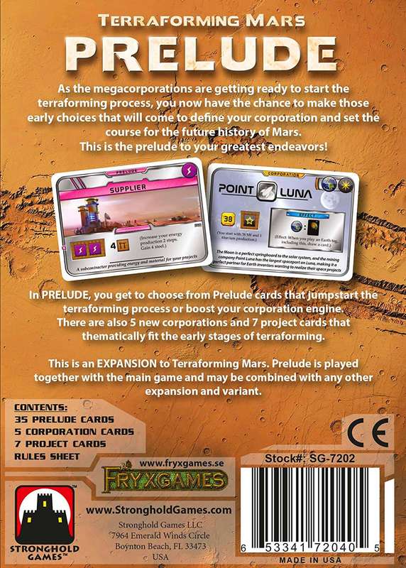 Terraforming Mars: Prelude Expansion (New) - Stronghold Games 350G