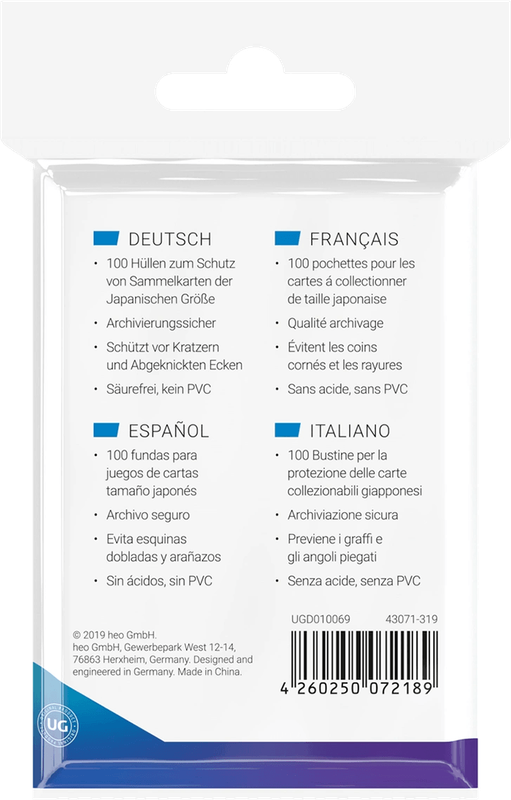 Ultimate Guard Classic Regular-Fit - 100 Japanese Size Card Sleeves - Clear (New) - Ultimate Guard