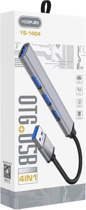 YesPlus 4 Port OTG + USB 3.0 Hub - Black/Silver YS-1404 (New) - YesPlus 200G