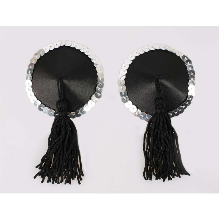 Sexy Black Tassel Sequin Round Pasties MS9558
