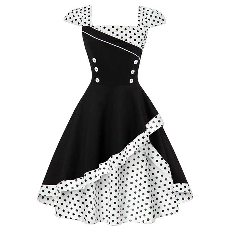 1960's Vintage Style Polka Dot Print Cocktail Party Dress