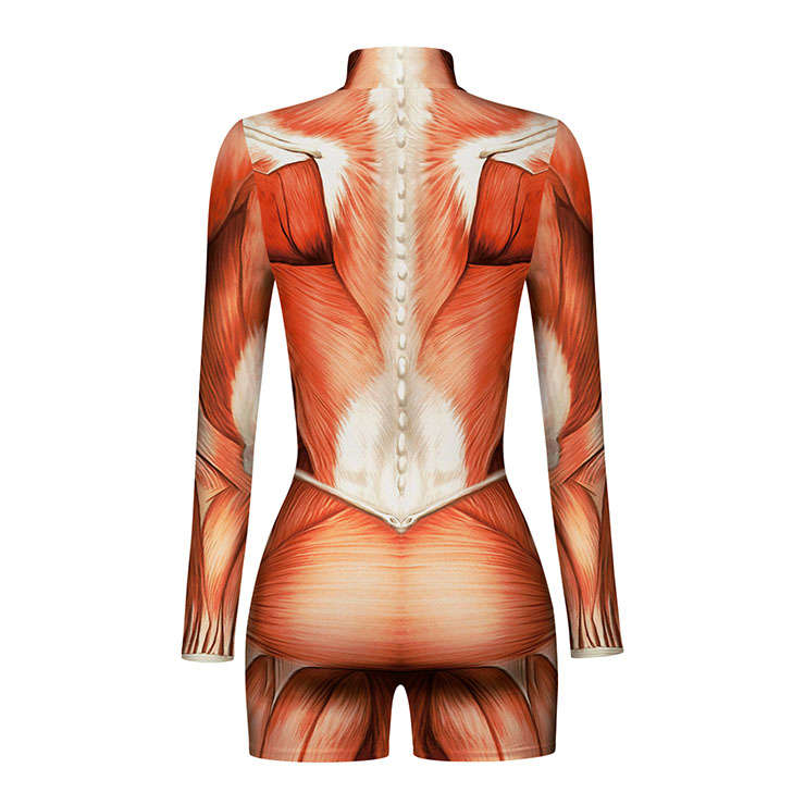 Strong Muscle 3D Digital Printed High Neck Long sleeve Shorts Bodysuit Halloween Costume N22338