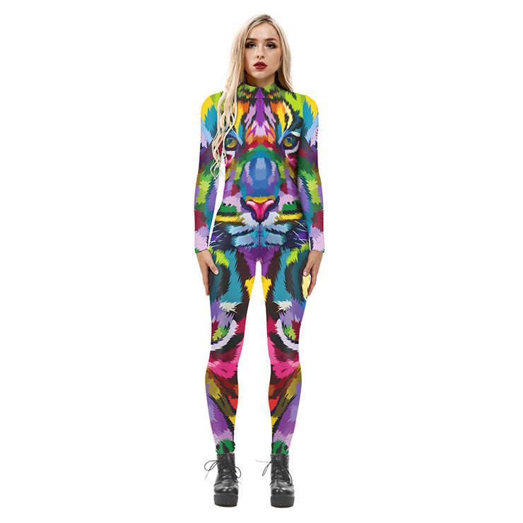 New Product Animal 3D Printed High Neck Long Bodycon Jumpsuit Halloween Costume N21249