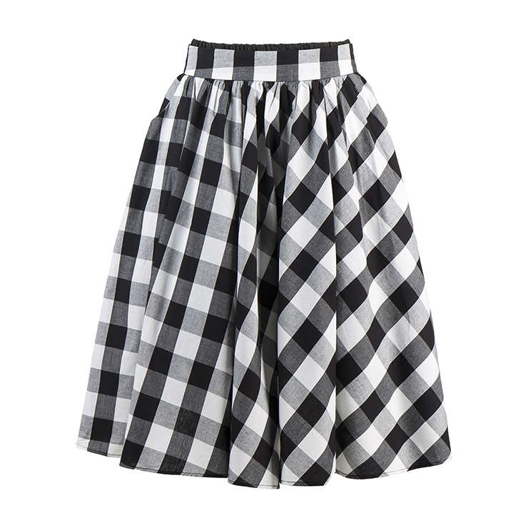 Vintage Black Cut Out Short Sleeve T-shirt and Plaid Skirt Set N12946