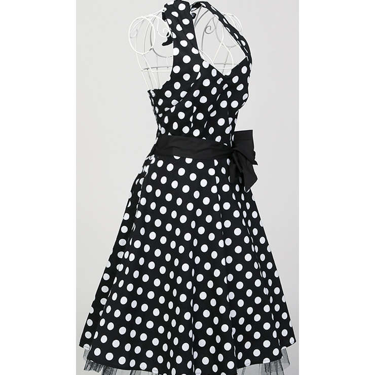1950's Vintage Halter Polka Dot Casual Swing Dress N11923