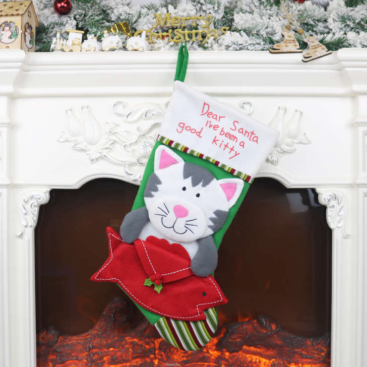 Christmas Cat Stocking for Pets Dinner Party Tree Decoration XT19906