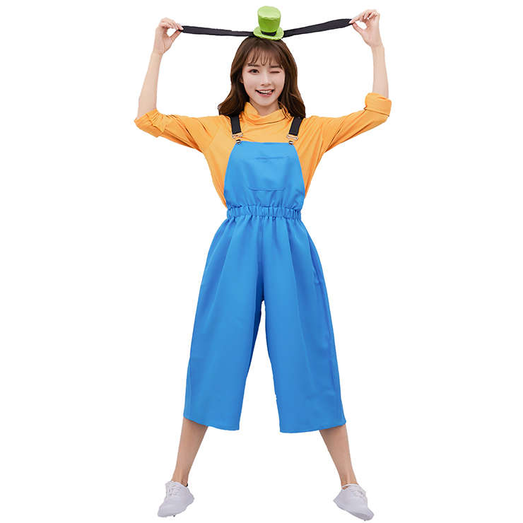3pcs Cute Women's Orange Long Sleeve Shirt and Blue Bib Pants Cosplay Set  N19458
