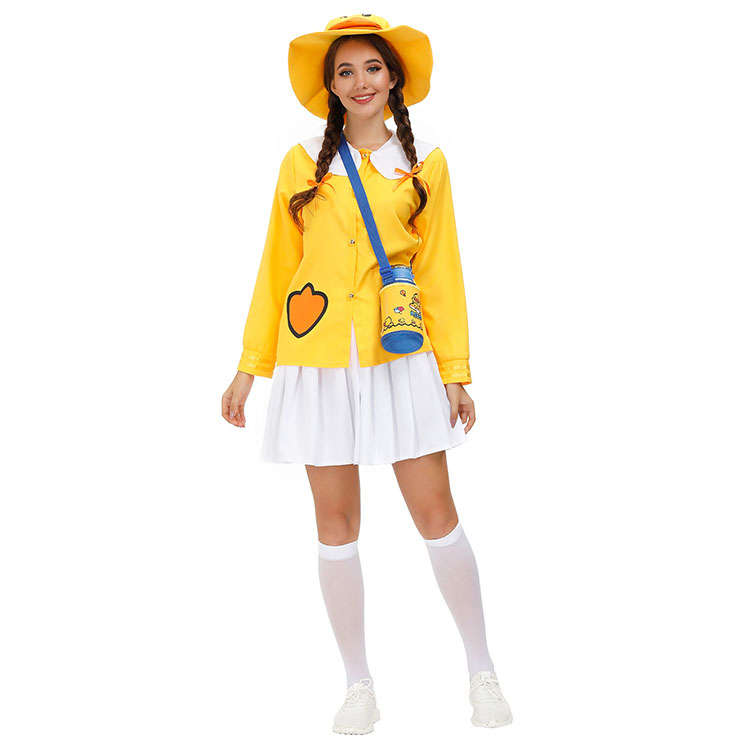 5Pcs Women's Cute Little Yellow Duck Long Sleeve Tops Skirt Suit Adult Cosplay Costume N20803