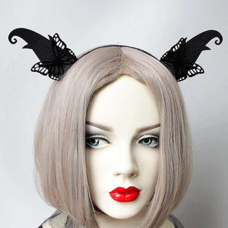 Gothic Black Demon's Horns Halloween Party Butterfly Sprites Fairy Decorations Headband J21522