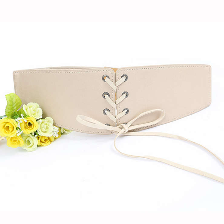 Fashion Apricot Leather Front Lace-up Elastic Wide Girdle Waist Belt N15193