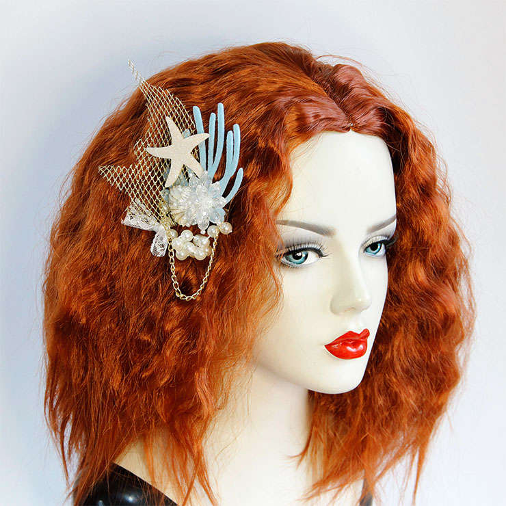Elegant Princess Style Starfish Shell Coral Pearl With Chain Hairpin J20192