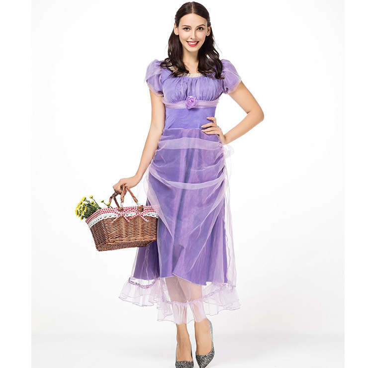 Elegant Lavender Purple Mesh Adult Puff Sleeves Princess Ankle-Length Dress Costume N18308