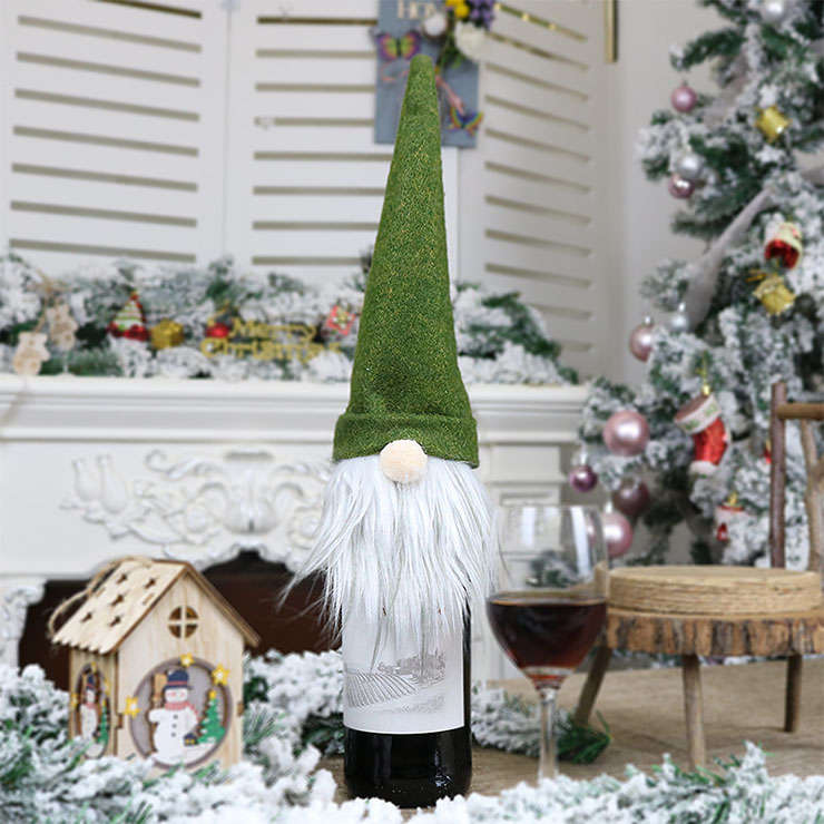 Green Faceless Doll Wine Bottle Cover Plush Toy Christmas Decoration Accessory XT19892