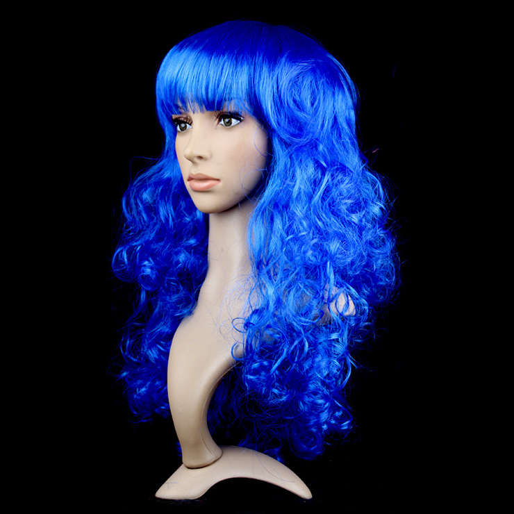 Women's Fashion Blue Masquerade Long Wig Sexy Party Small Wave Wig MS16080