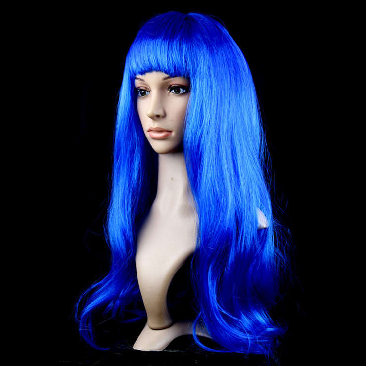 Women's Fashion Blue Straight Bangs Cosplay Wig Long Straight Hair Wig MS16110